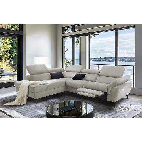 Canapé D'angle Gauche Relax Électrique 5 Places Tissu Beige