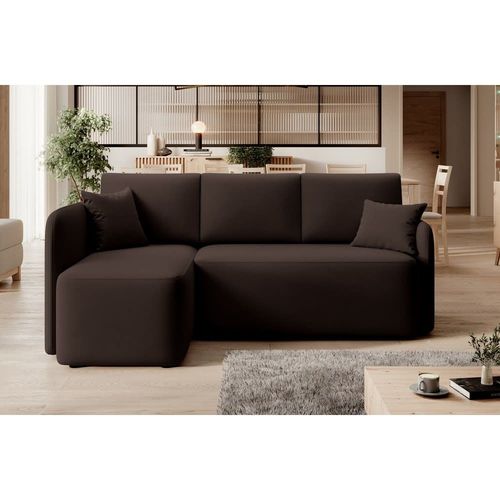 Canapé D'angle Gauche Convertible Velours Chocolat 3 Places