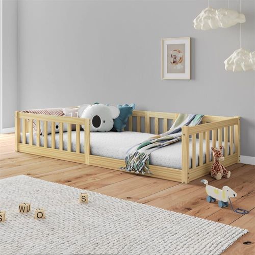 Lit Enfant Au Sol En Bois Massif, Coloris Naturel, 90 X 200 Cm