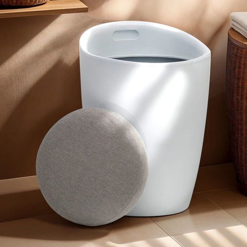 Tabouret Coffre De Rangement, Blanc/Gris