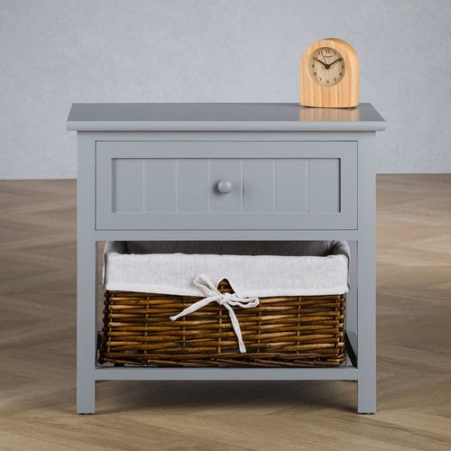 Table De Chevet 1 Tiroir 1 Panier, Gris