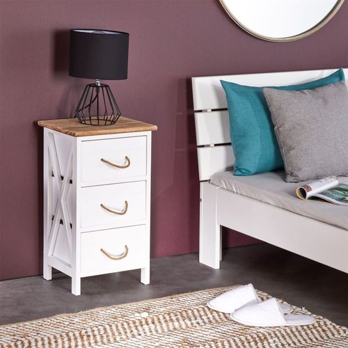 Table De Chevet 3 Tiroirs En Bois, Blanc