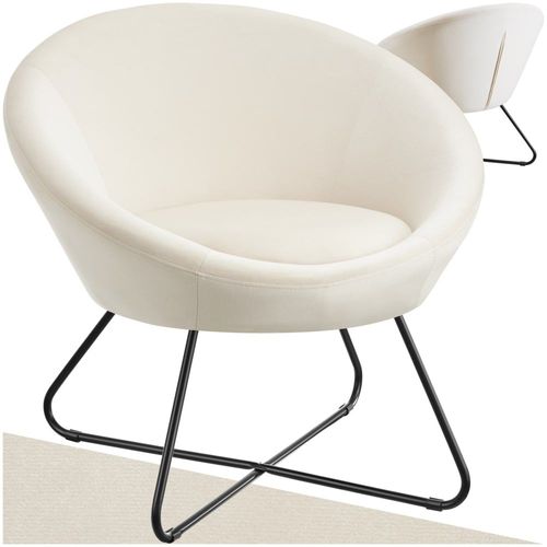 Fauteuil Rond Et Rembourré Revêtement En Velours Beige