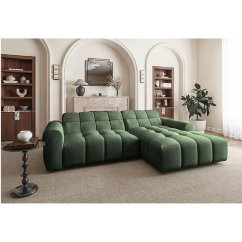 Canapé D'angle Tissu Bouclette Vert Olive 5 Places