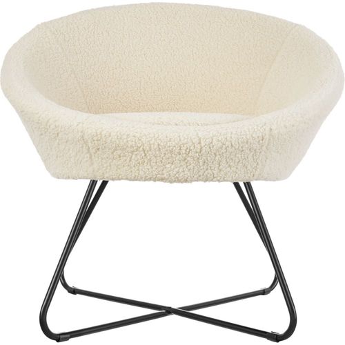 Fauteuil Rond Et Rembourré Revêtement En Bouclé Blanc Cassé