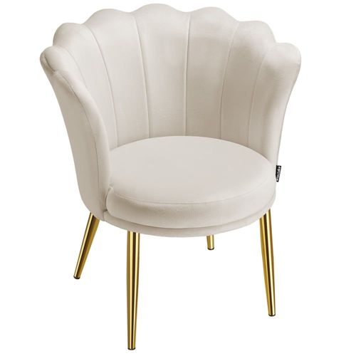 Fauteuil Rembourrage Épais Revêtement En Velours Crème/Or