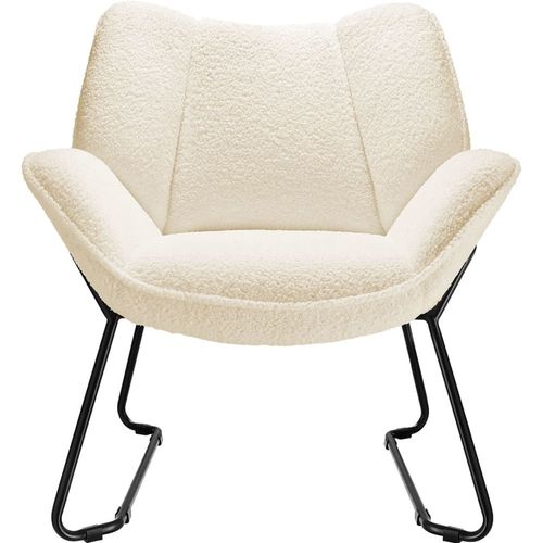 Fauteuil Revêtement Rembourré En Bouclettes Dossier Large Crème/Blanc