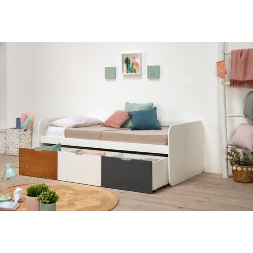Lit Blanc Avec 3 Tiroirs De Rangement 195x105 Cm