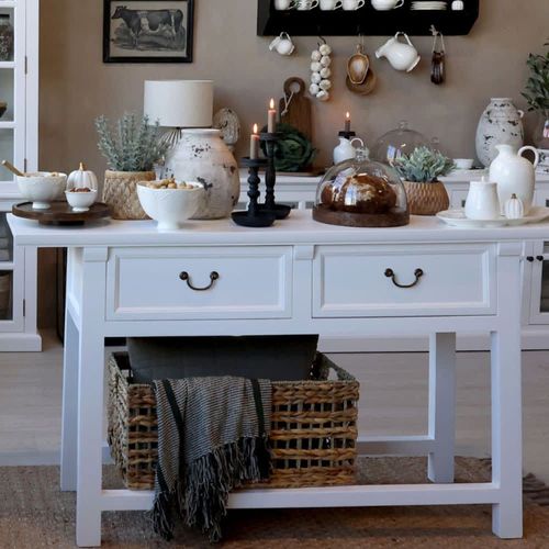 Table De Service Desserte En Bois De Pin Recyclé Blanc 150 X 40 X 85cm
