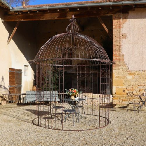 Gloriette Pergola Tonnelle Kiosque Abri Jardin Fer Marron 300x368 Cm