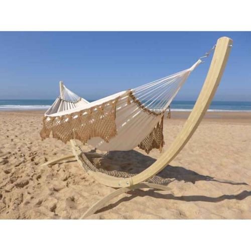 Hamac Xxl En Coton Blanc Et Doré Et Support En Bois