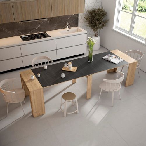 Console Extensible Effet Bois De Chêne Et Noir 302x90x77cm