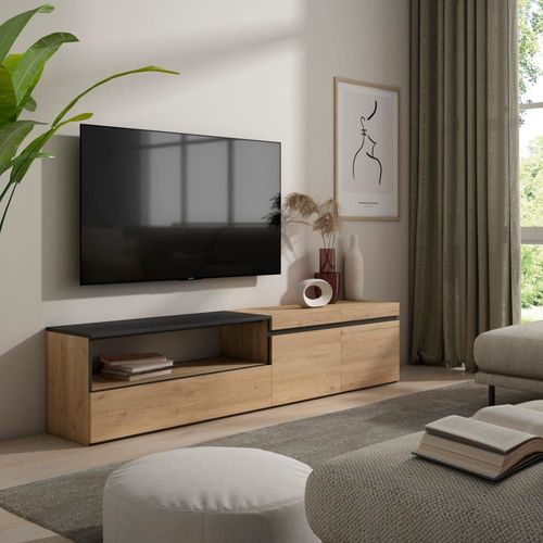Meuble Tv Effet Bois De Chêne Et Noir 200x35x45cm