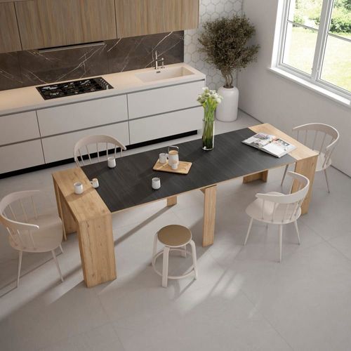 Console Extensible Effet Bois De Chêne Et Noir 222x90x77cm