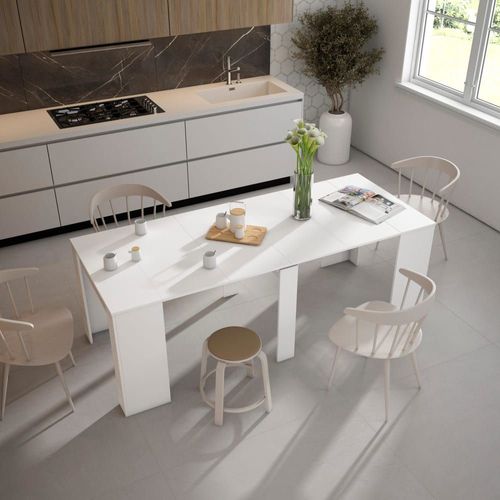 Console Extensible Effet Bois Blanc 222x90x77cm