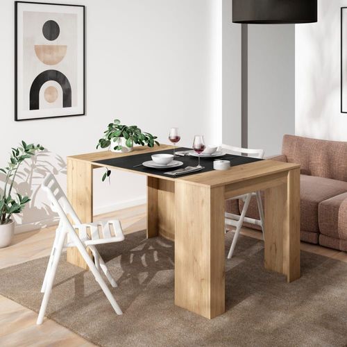 Console Extensible Effet Bois De Chêne Et Noir 140x90x77cm