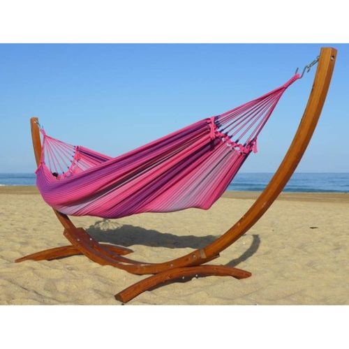 Hamac L En Coton Rose Et Support En Bois De Mélèze