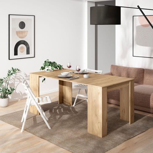 Console Extensible Effet Bois De Chêne 140x90x77cm