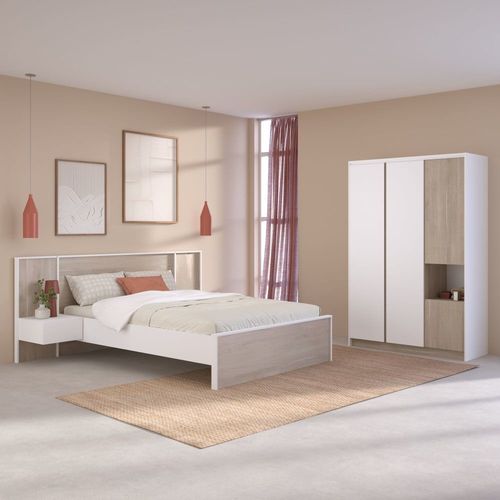 Lit Effet Bois Clair Et Blanc 140 X 190/200 Cm