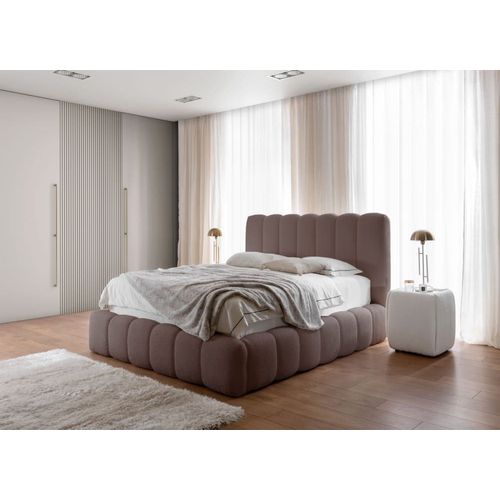 Lit Capitonné Double 180x200 En Bouclette Marron Clair