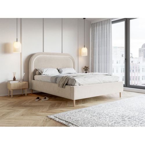 Lit Capitonné Double 160x200 En Velours Déperlant Grège