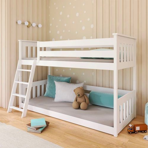 Lit Superposé 90x200 Au Sol Sommiers Inclus - Blanc