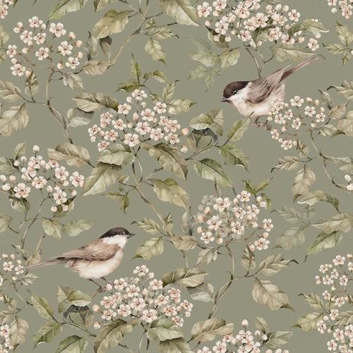 Papier peint enfants oiseaux et printemps vert 50x280cm