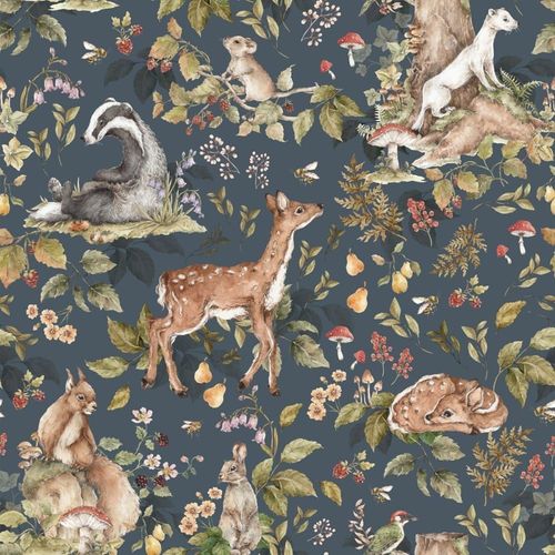Papier peint animaux mignons de la forêt fond sombre 100x280cm