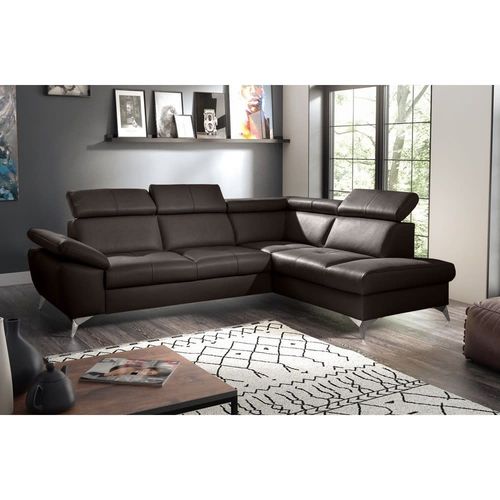 Canapé D'angle Droit Convertible Cuir Chocolat 5 Places
