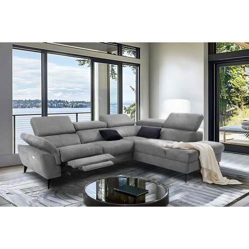 Canapé D'angle Relax Électrique 5 Places En Tissu Gris Foncé