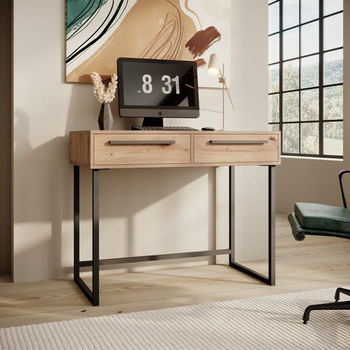 Bureau 2 Tiroirs Stratifiés Beige Et Noir