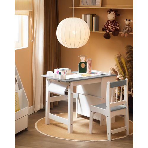 Ensemble Table Et Chaise Enfant Avec 2 Étagères Effet Bois Gris