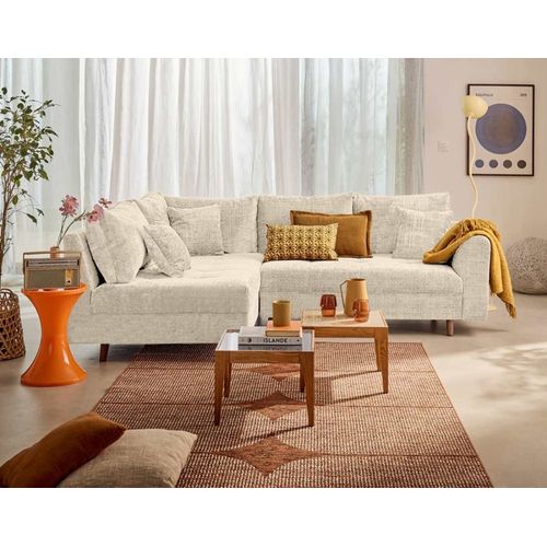 Canapé D'angle Gauche 4 Places En Velours Texturé Beige