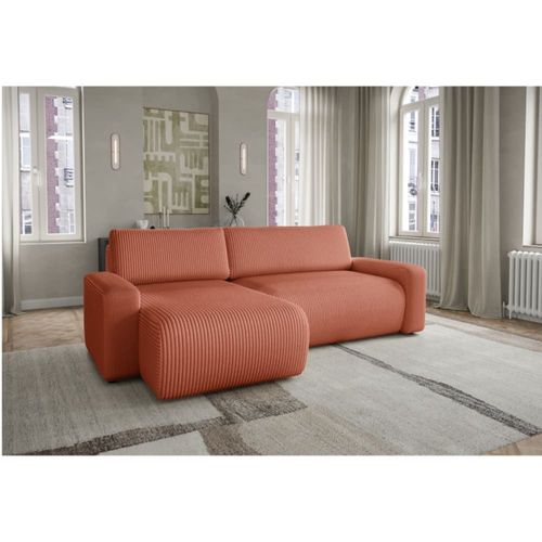 Canapé D'angle Velours Côtelé Terracotta 4 Places