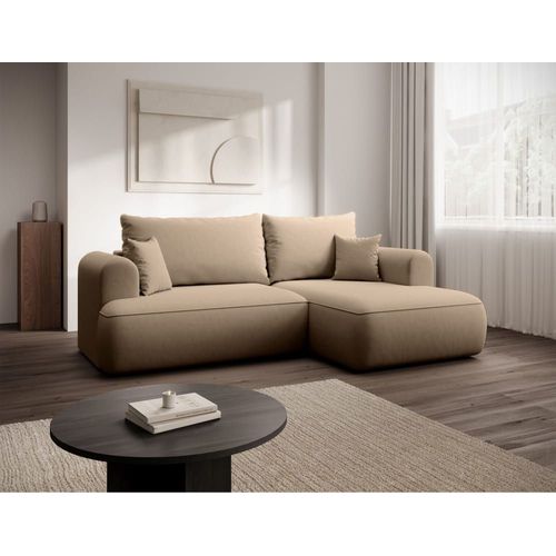 Canapé D'angle Droit, En Velours Easy-Clean, Beige