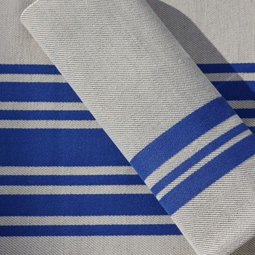 Serviette De Table En Coton Et Lin Beige Et Bleu 50x50
