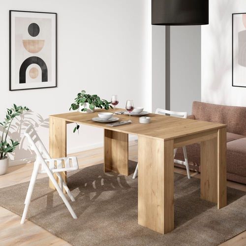 Console Extensible Effet Bois De Chêne 140x90x77cm