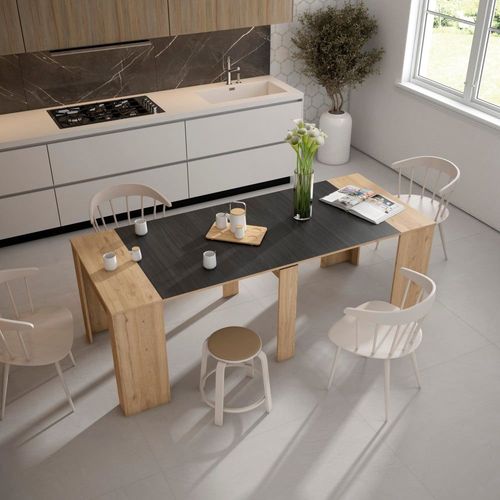 Console Extensible Effet Bois De Chêne Et Noir 222x90x77cm