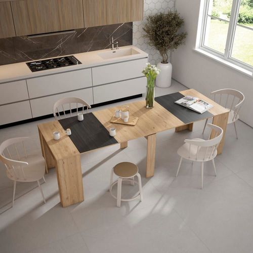 Console Extensible Effet Bois De Chêne Et Noir 222x90x77cm