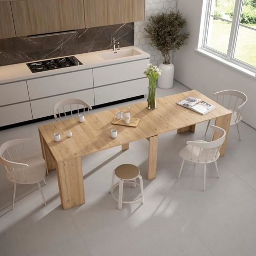 Console Extensible Effet Bois De Chêne 222x90x77cm
