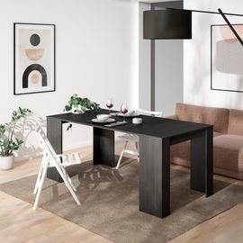 Console Extensible Effet Bois Noir 140x90x77cm