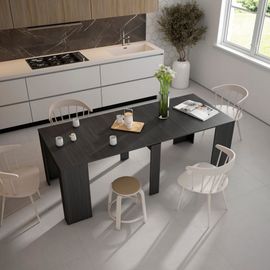 Console Extensible Effet Bois Noir 222x90x77cm