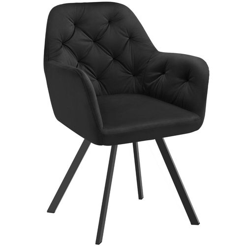 Fauteuil Pivotant 180° En Velours Rembourré Motif Matelassé Noir