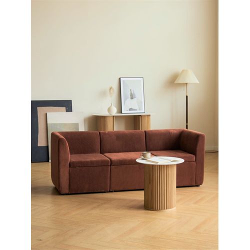 Canapé Modulable 3 Places En Velours Côtelé Terracotta