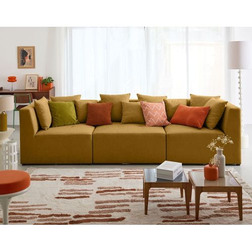 Canapé Modulable 3 Places En Tissu Texturé Jaune