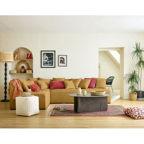 Canapé Modulable 4 Places Angle Réversible En Tissu Jaune