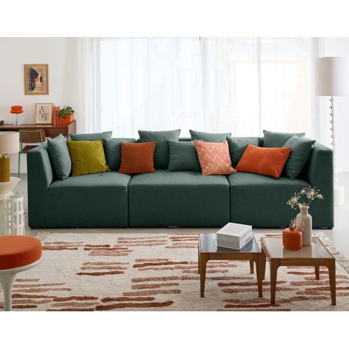 Canapé Modulable 3 Places En Tissu Texturé Vert