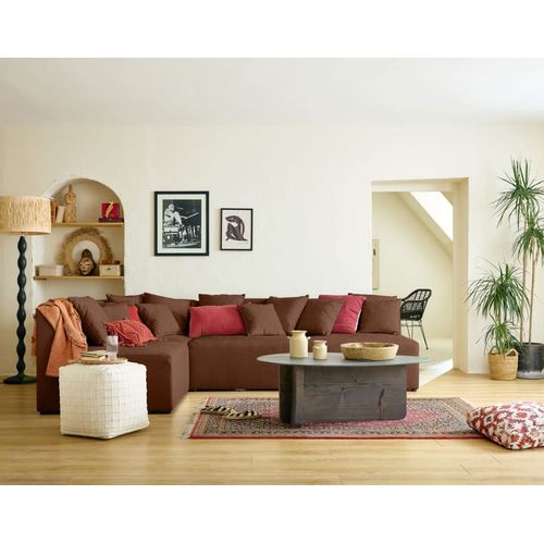 Canapé Modulable 4 Places Angle Réversible En Tissu Terracotta