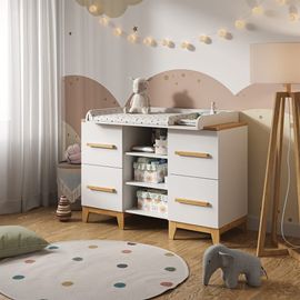 Commode À Langer 133x98cm Xl Avec 4 Tiroirs, Blanc