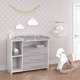 Commode À Langer 113x100cm, Blanc/Gris